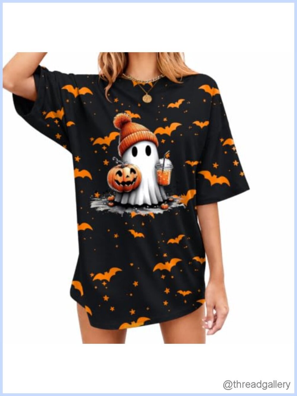 Oversized Halloween Graphic Tee Short Sleeve Crew Neck Casual Fall Top
